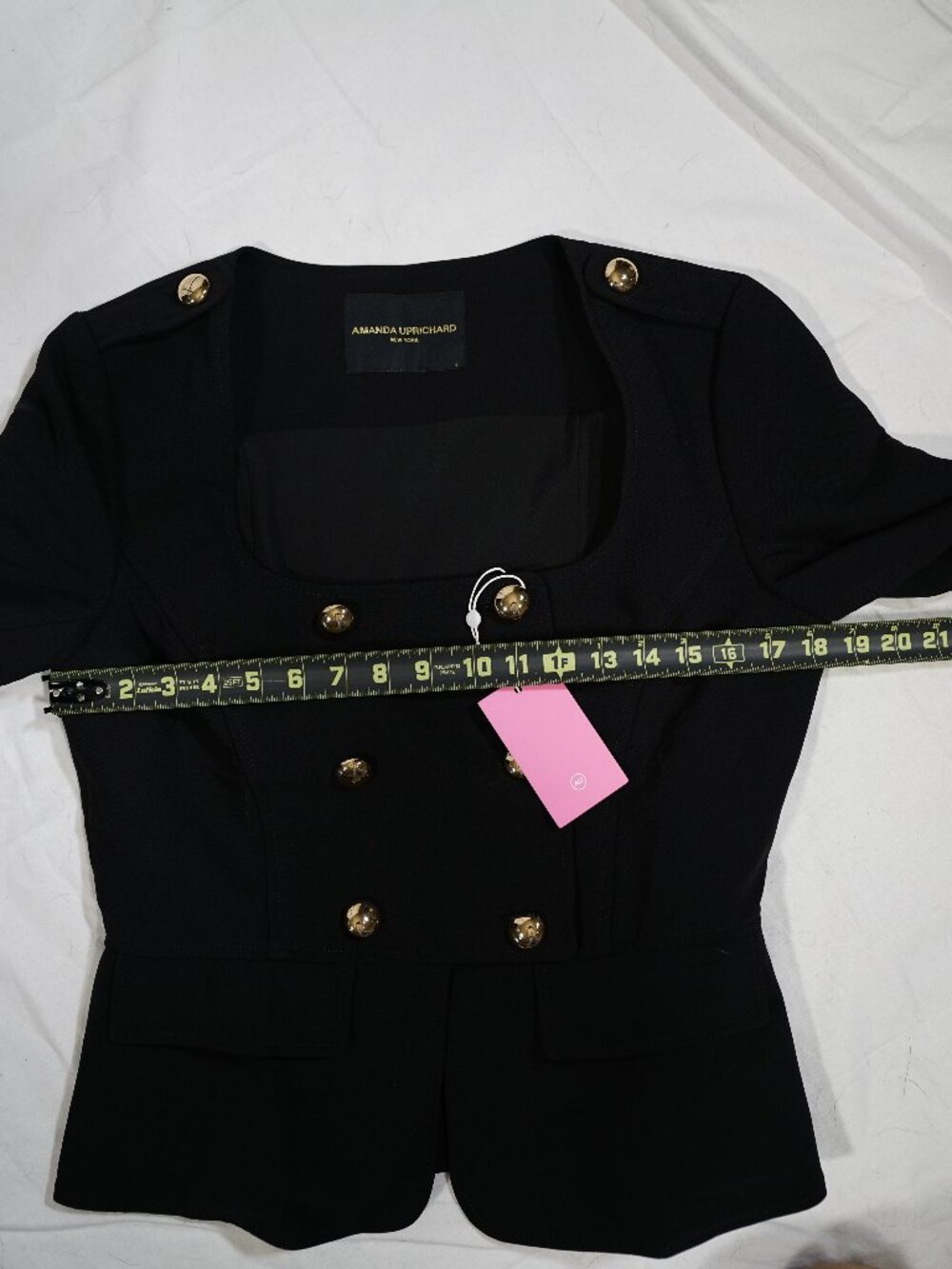 Amanda Uprichard NWT Black Military Blazer Gold Buttons Peplum Jacket Sz L - Picture 4 of 6